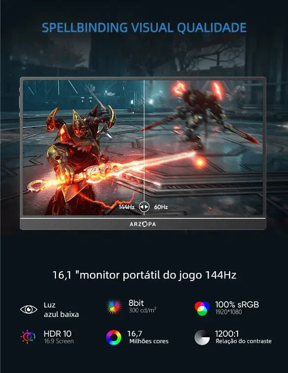 Arzopa Z1FC 144hz Monitor Gamer - 16.1 polegadas 100%sRGB IPS FHD - ARZOPA/BR