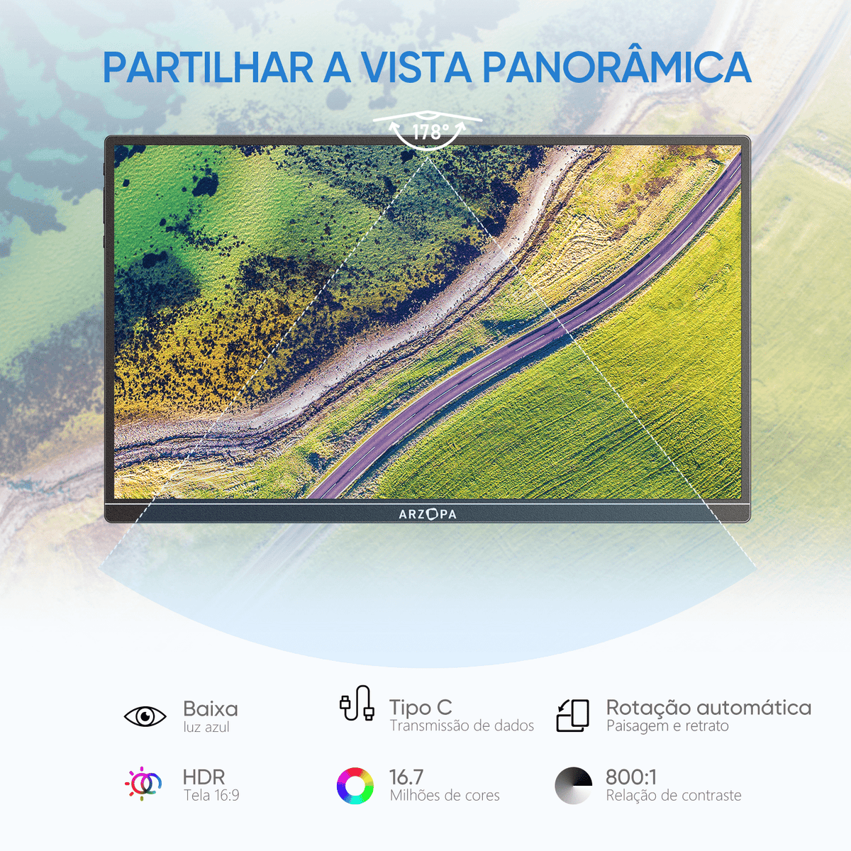Arzopa A1S Ultrafino Monitor Portátil | 14” FHD 1080P - ARZOPA/BR