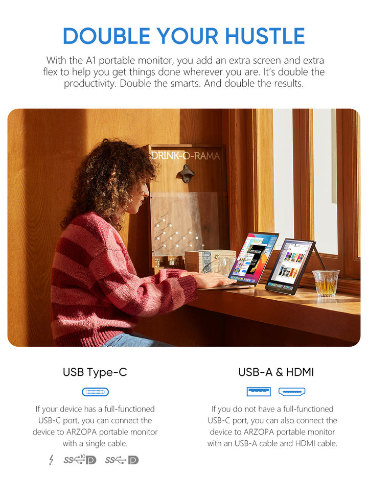 Travel Monitor Arzopa A1 | 15.6” FHD 1080P Portable Monitor for Laptop