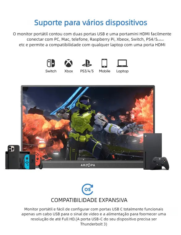 Arzopa Z1FC 144hz Monitor Gamer - 16.1 polegadas 100%sRGB IPS FHD - ARZOPA/BR