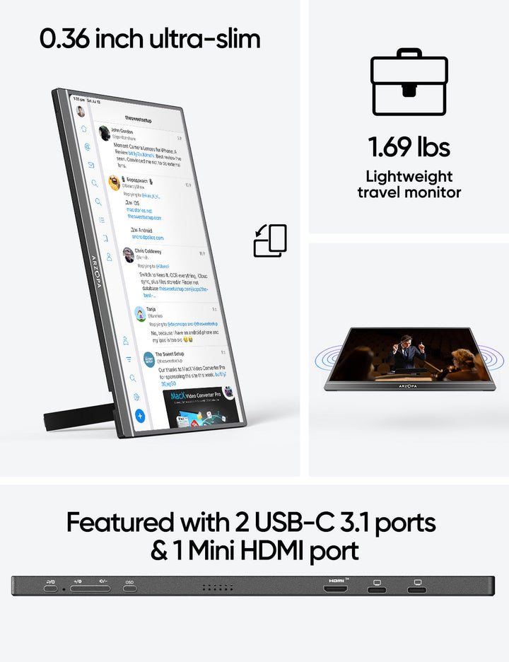 Portable Monitor Arzopa Z1C - 16.1" FHD 1080P Display with 100% sRGB