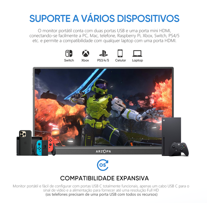 Monitor Portátil Ultra Fino Arzopa A1S | Tela FHD 1080P de 14” | 0.6kg