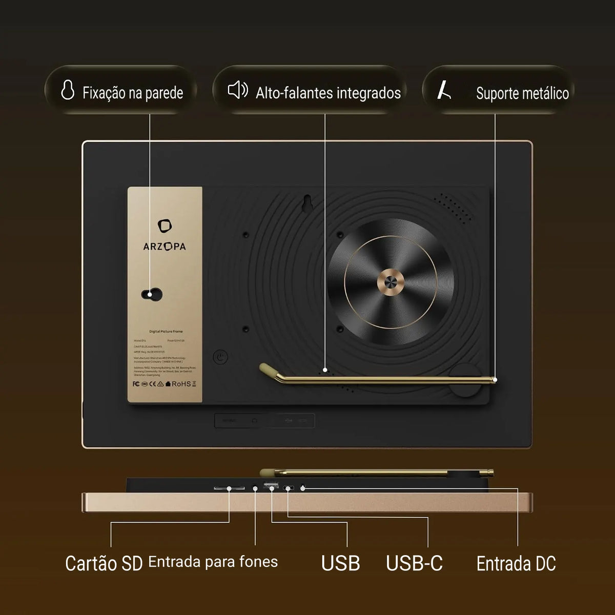 Arzopa D14 Pro 14" 2K Porta-Retrato Digital Inteligente Wi-Fi - ARZOPA/BR