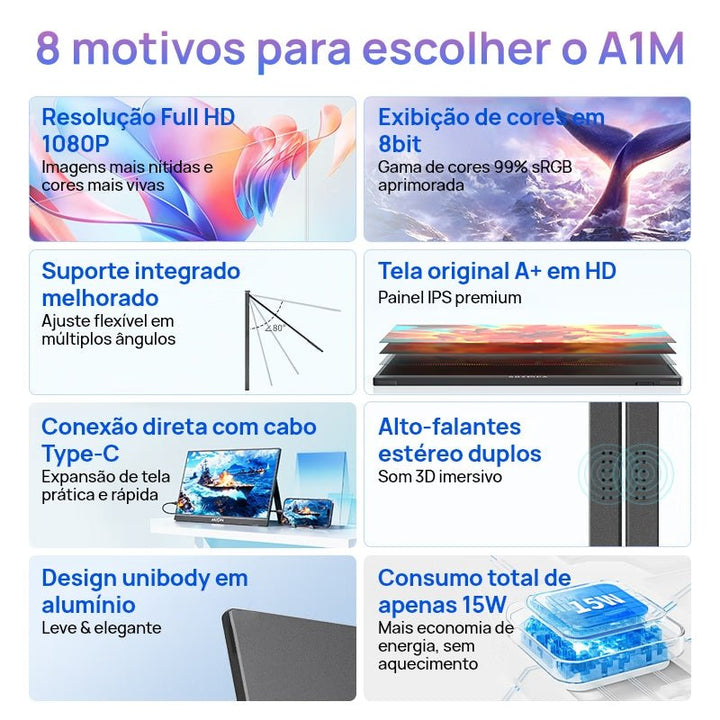 Arzopa A1M 17,3'' Ultrafino Monitor Portátil - 1080P FHD, IPS Tela Extendida - ARZOPA/BR