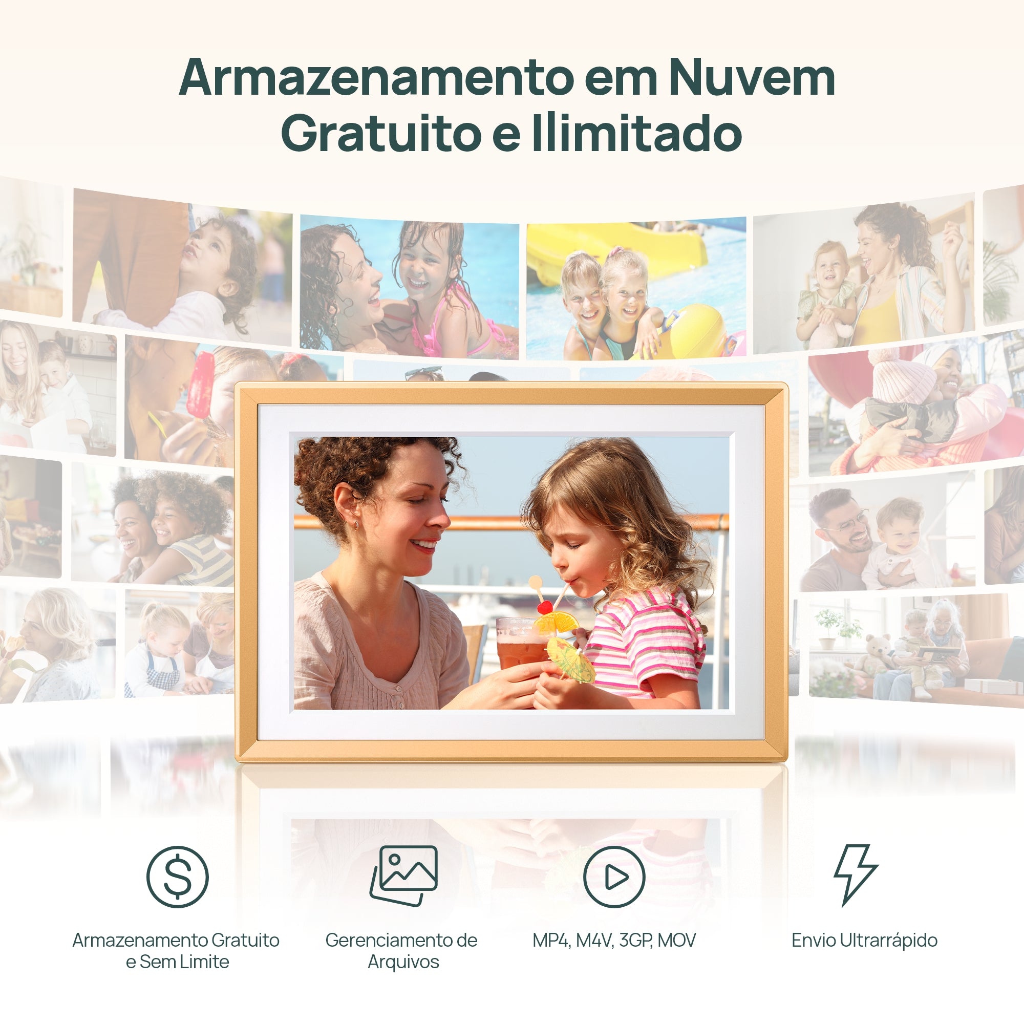 Porta-retratos Digital Arzopa D10 Dourado | Memórias com Estilo Moderno ...