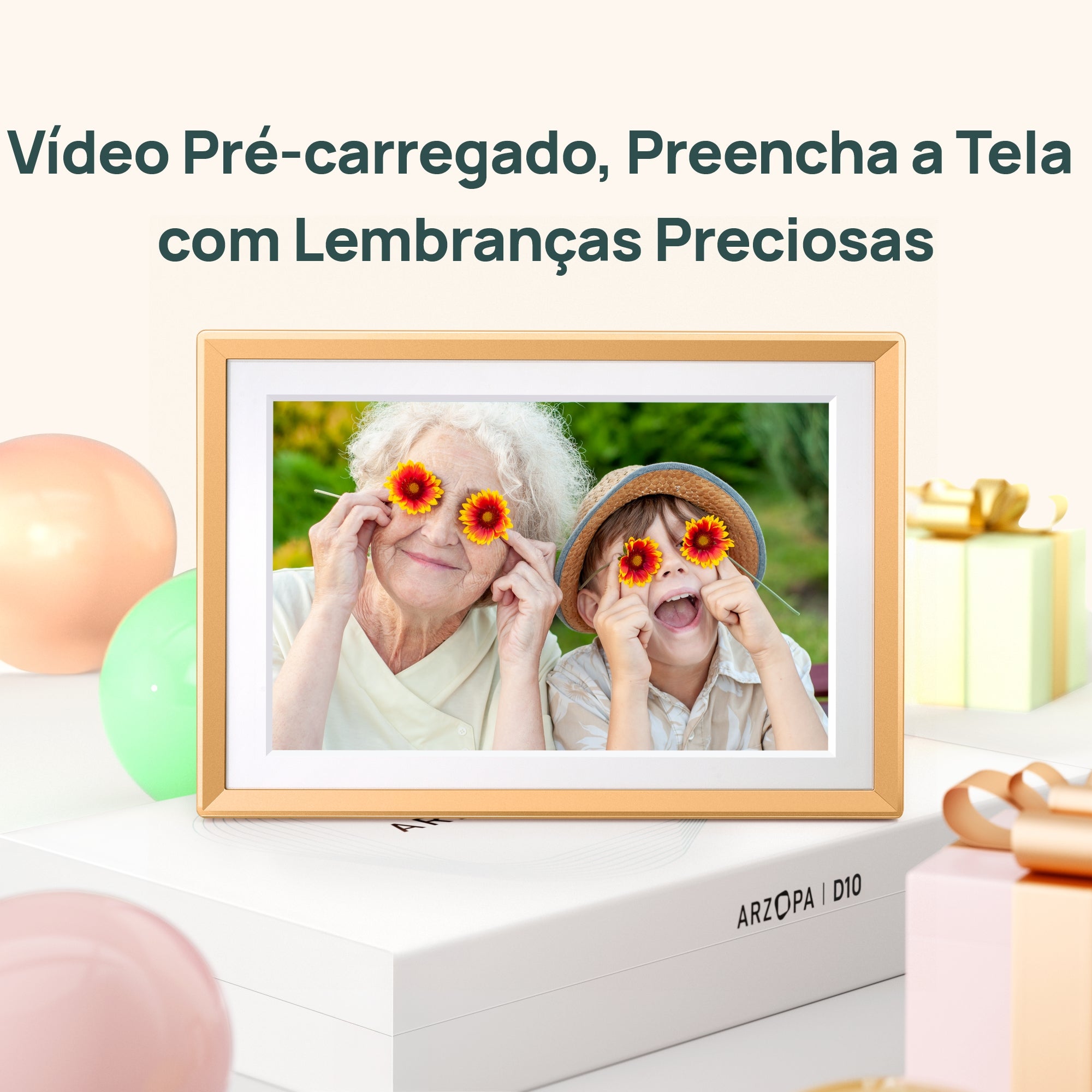 Porta-retratos Digital Arzopa D10 Dourado | Memórias com Estilo Moderno ...