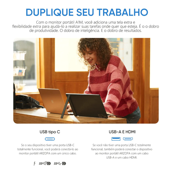 Arzopa A1M 17,3'' Ultrafino Monitor Portátil - 1080P FHD, IPS Tela Extendida - ARZOPA/BR