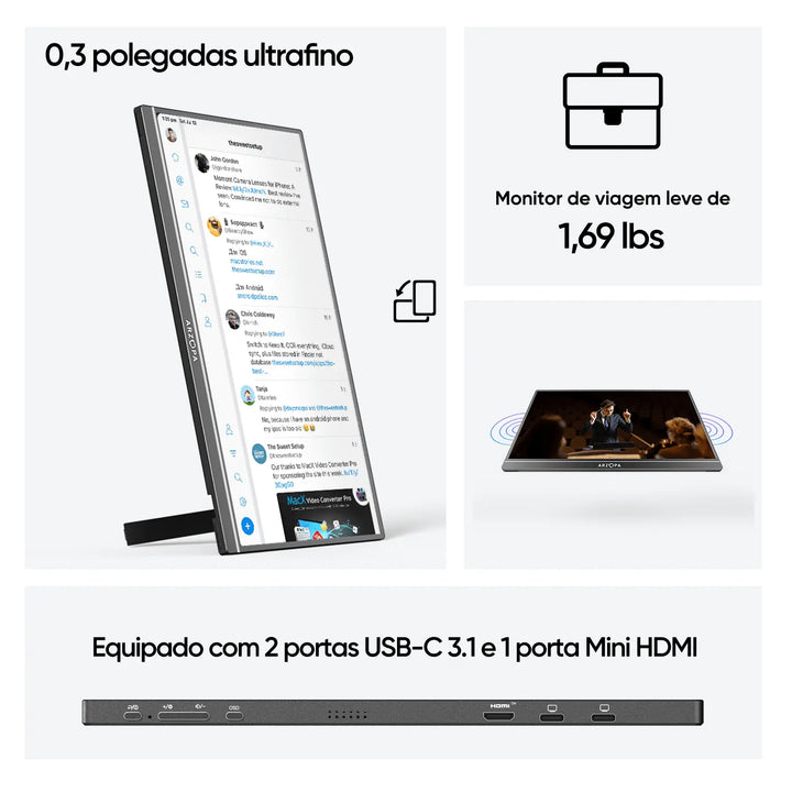 Arzopa A1M 17,3'' Ultrafino Monitor Portátil - 1080P FHD, IPS Tela Extendida - ARZOPA/BR