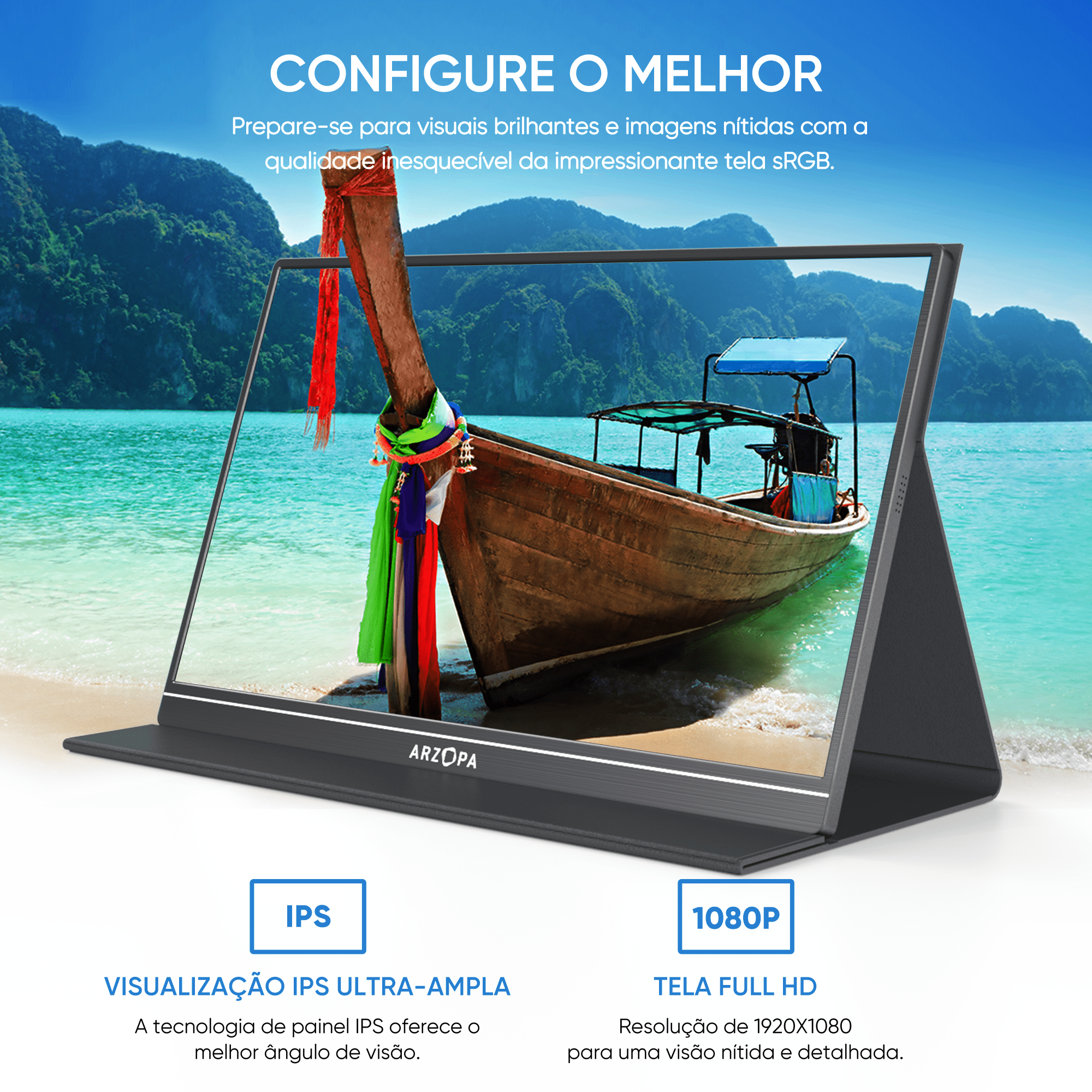 Arzopa S1 15.6‘’ Monitor Portátil - 1080P Full HD para Notebook – ARZOPA/BR