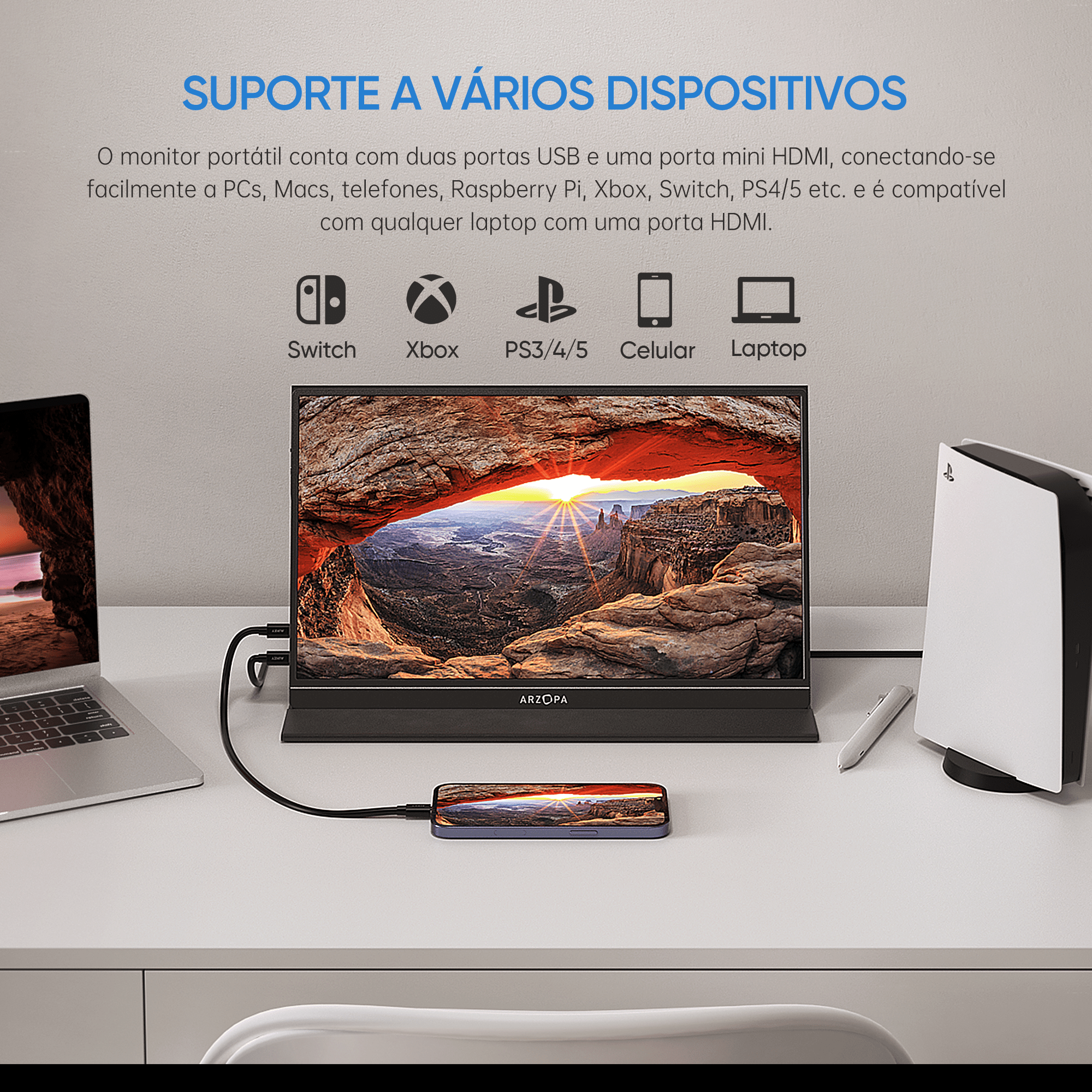 Arzopa S1 15.6‘’ Monitor Portátil - 1080P Full HD para Notebook – ARZOPA/BR