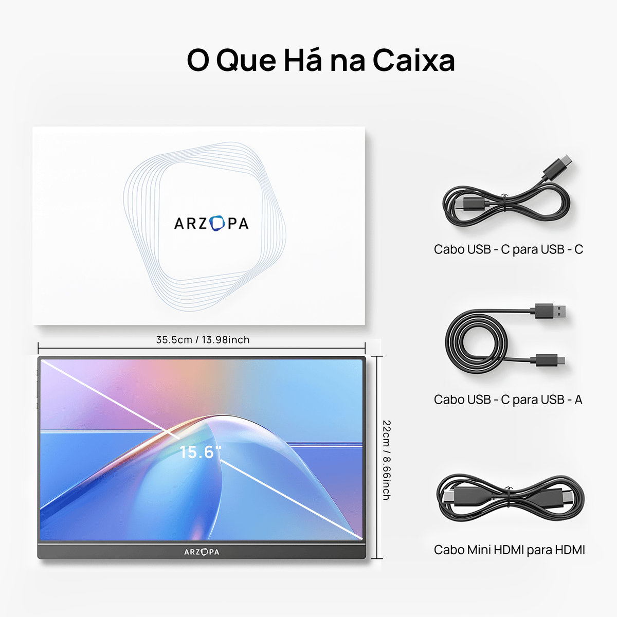 Arzopa A1 Monitor Portátil para Trabalho | 15,6” FHD, 1080P, IPS, 60Hz, Mini - HDMI/USB - C - ARZOPA/BR