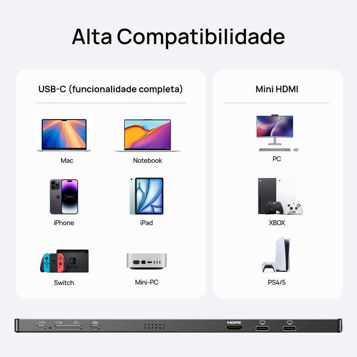 Arzopa A1M 17,3'' Ultrafino Monitor Portátil - 1080P FHD, IPS Tela Extendida - ARZOPA/BR