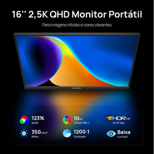 Arzopa Z1RC - 2,5K Monitor Portátil De 16 Polegadas QHD 500nits Com Tela IPS - ARZOPA/BR