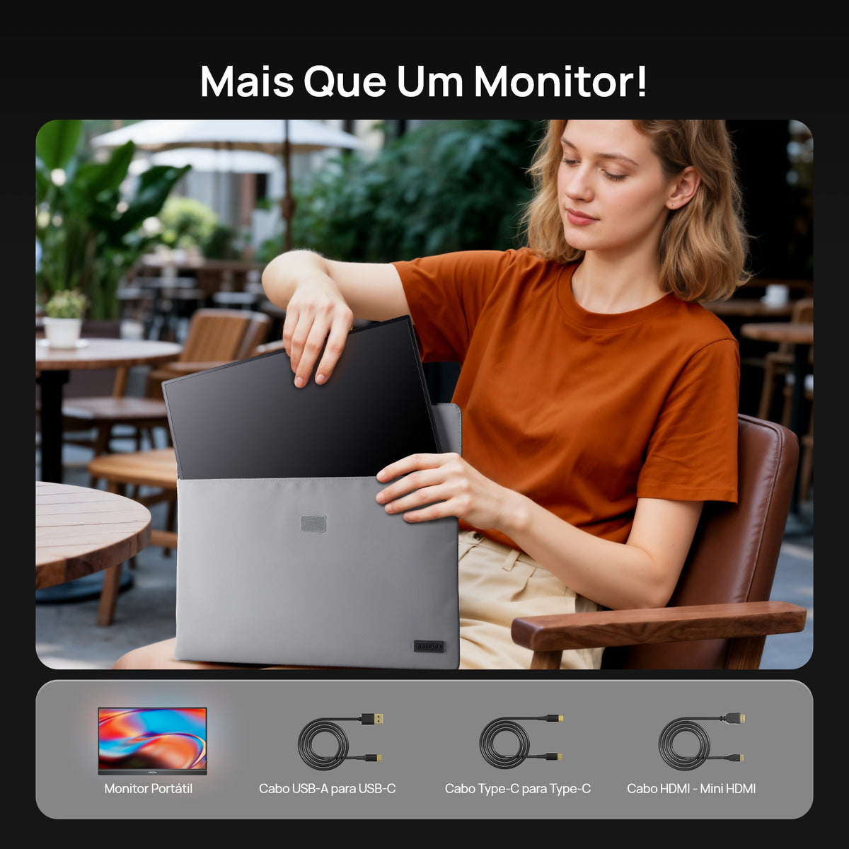 Arzopa Z1C Monitor Portátil - 16.1" Full HD 1080P Extensor de Monitor 100% sRGB - ARZOPA/BR