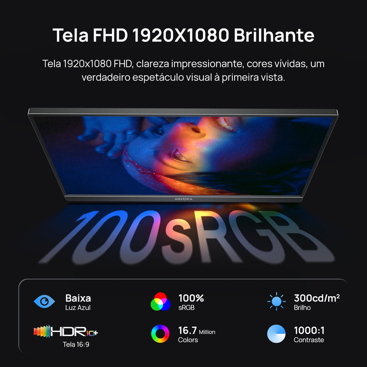 Arzopa Z1C Monitor Portátil - 16.1" Full HD 1080P Extensor de Monitor 100% sRGB - ARZOPA/BR