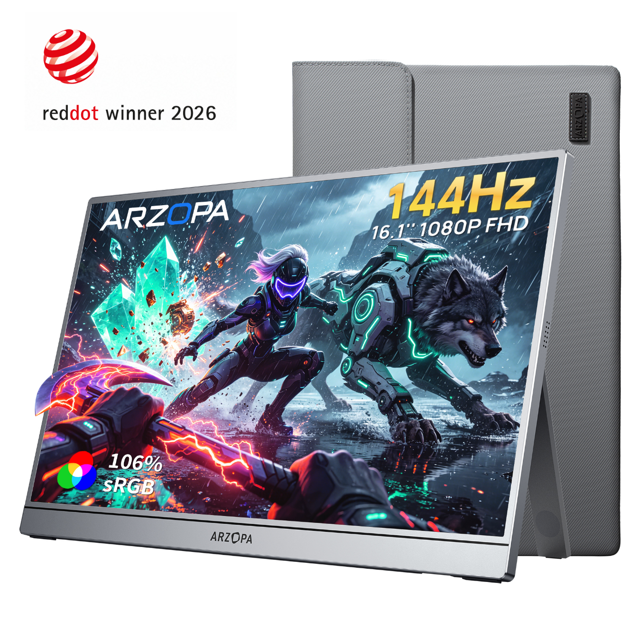 Arzopa Z1FC 16.1'' 144hz IPS Cinza Monitor Portátil Gamer - Com Bolsa Brinde - ARZOPA/BR