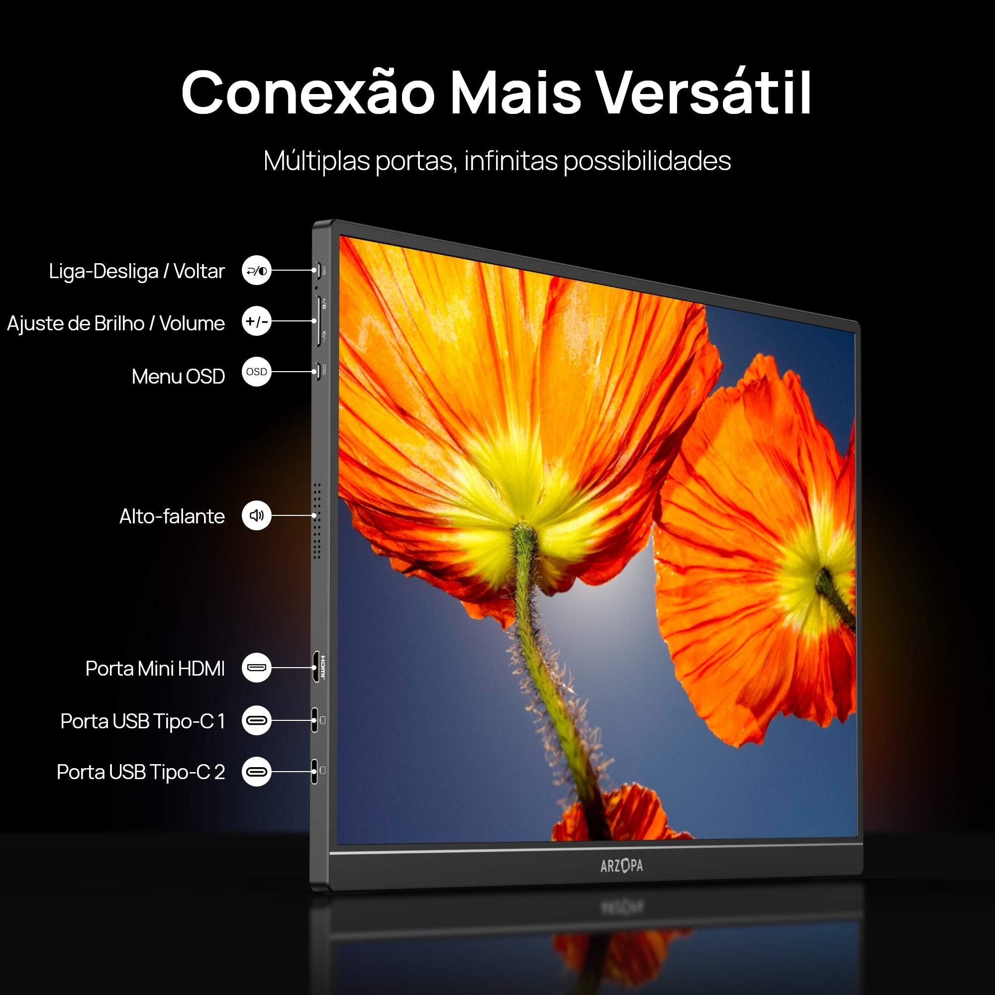 2,5K Monitor Portátil Arzopa Z1RC | 16'' Alta Brilho QHD Tela IPS