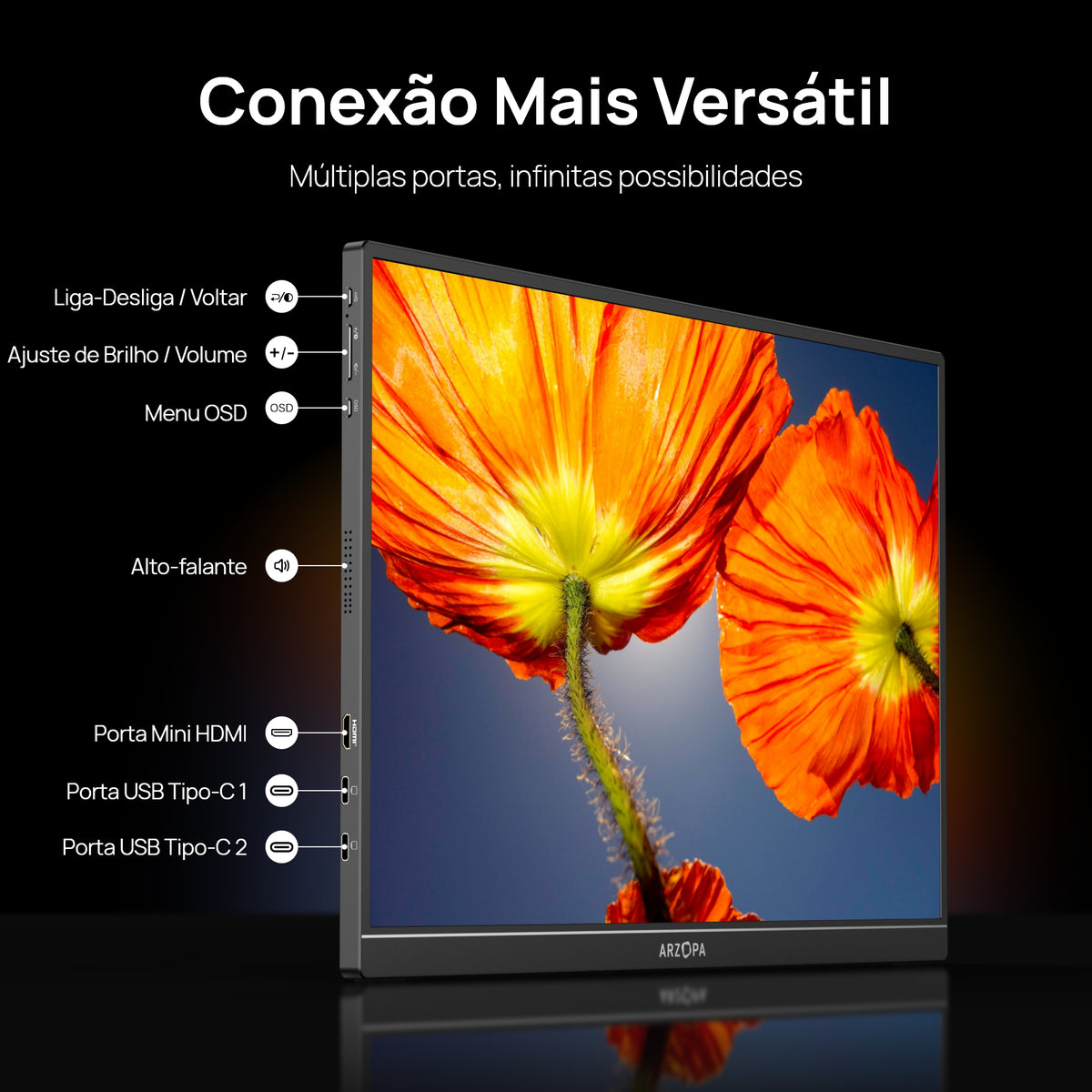 Arzopa Z1RC - 2,5K Monitor Portátil De 16 Polegadas QHD 500nits Com Tela IPS - ARZOPA/BR