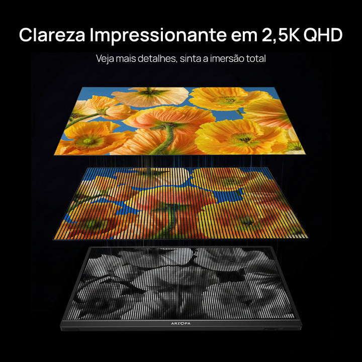 2,5K Monitor Portátil Arzopa Z1RC | 16'' Alta Brilho QHD Tela IPS ...