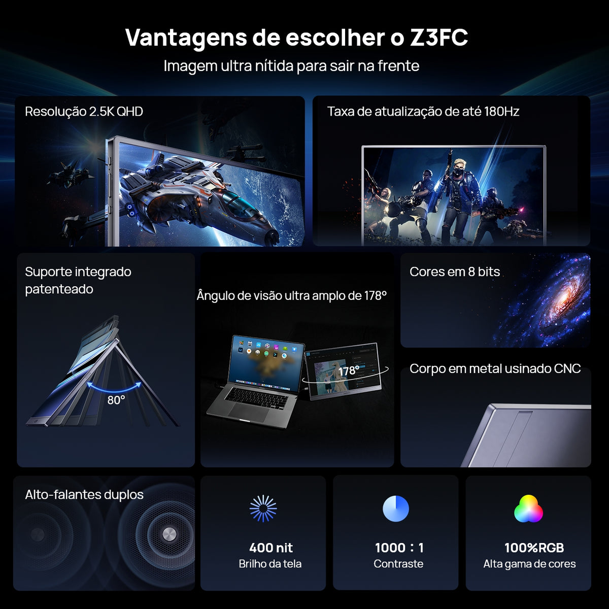 Arzopa Z3FC 16.1'' 180hz Monitor Portátil Gamer 2K QHD - Com Bolsa Brinde - ARZOPA/BR