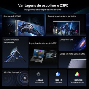 Arzopa Z3FC 16.1'' 180hz Monitor Portátil Gamer 2K QHD - Com Bolsa Brinde - ARZOPA/BR