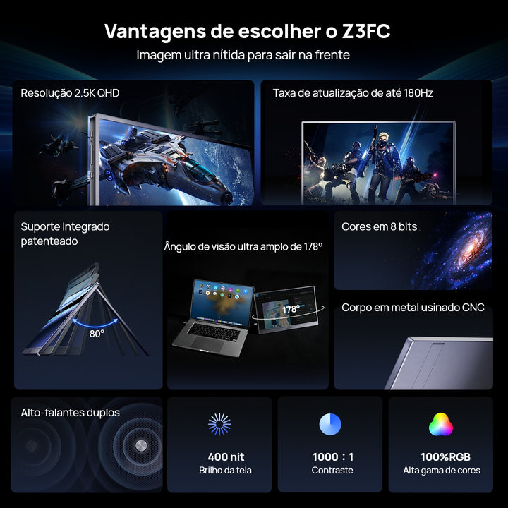 Arzopa Z3FC 16.1'' 180hz Monitor Portátil Gamer 2K QHD - Com Bolsa Brinde - ARZOPA/BR